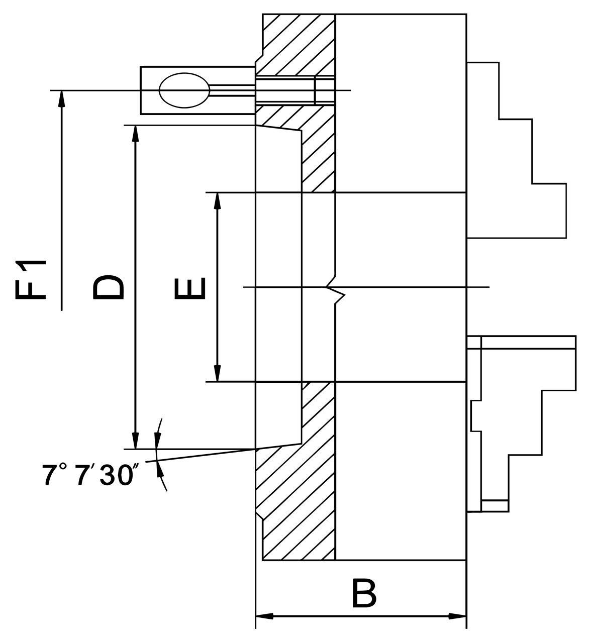Bernardo Standard-3-Backenfutter PS3-D, DIN 55029, PS3-200/D6, Gussausführung