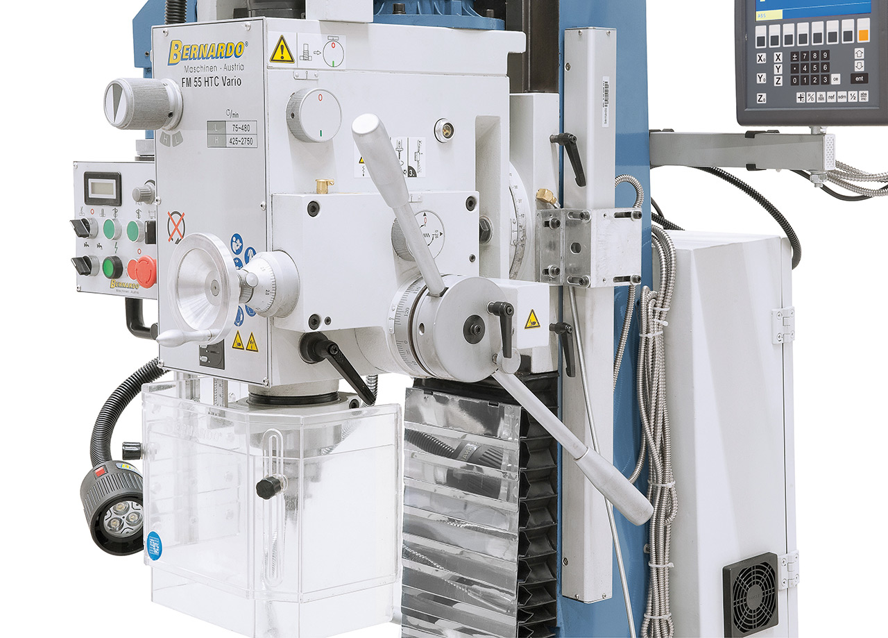 Bohr- und Fräsmaschine FM 55 HTC Vario inkl. 3-Achs-Digitalanzeige ES-12 V und Vorschub f. x-Achse