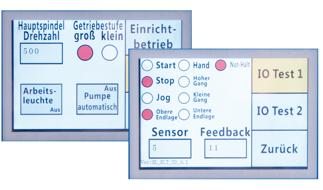 Sämtliche Einstellungen (Bohren, Gewindeschneiden, Einrichtbetrieb,...) mittels Touchscreen.