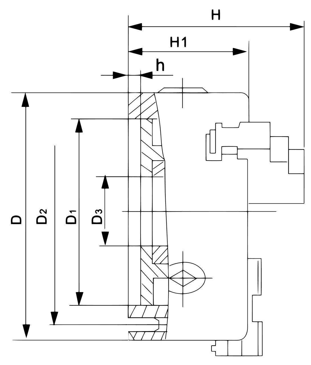 Bernardo Standard-3-Backenfutter DK11, DIN 6350, DK11-125, Gussausführung