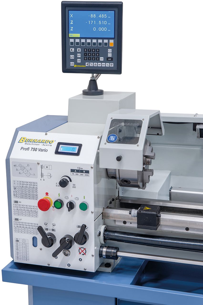 Leit- und Zugspindeldrehmaschine Profi 750 Vario / 230 V inkl. 2-Achs Digitalanzeige ES-12 V