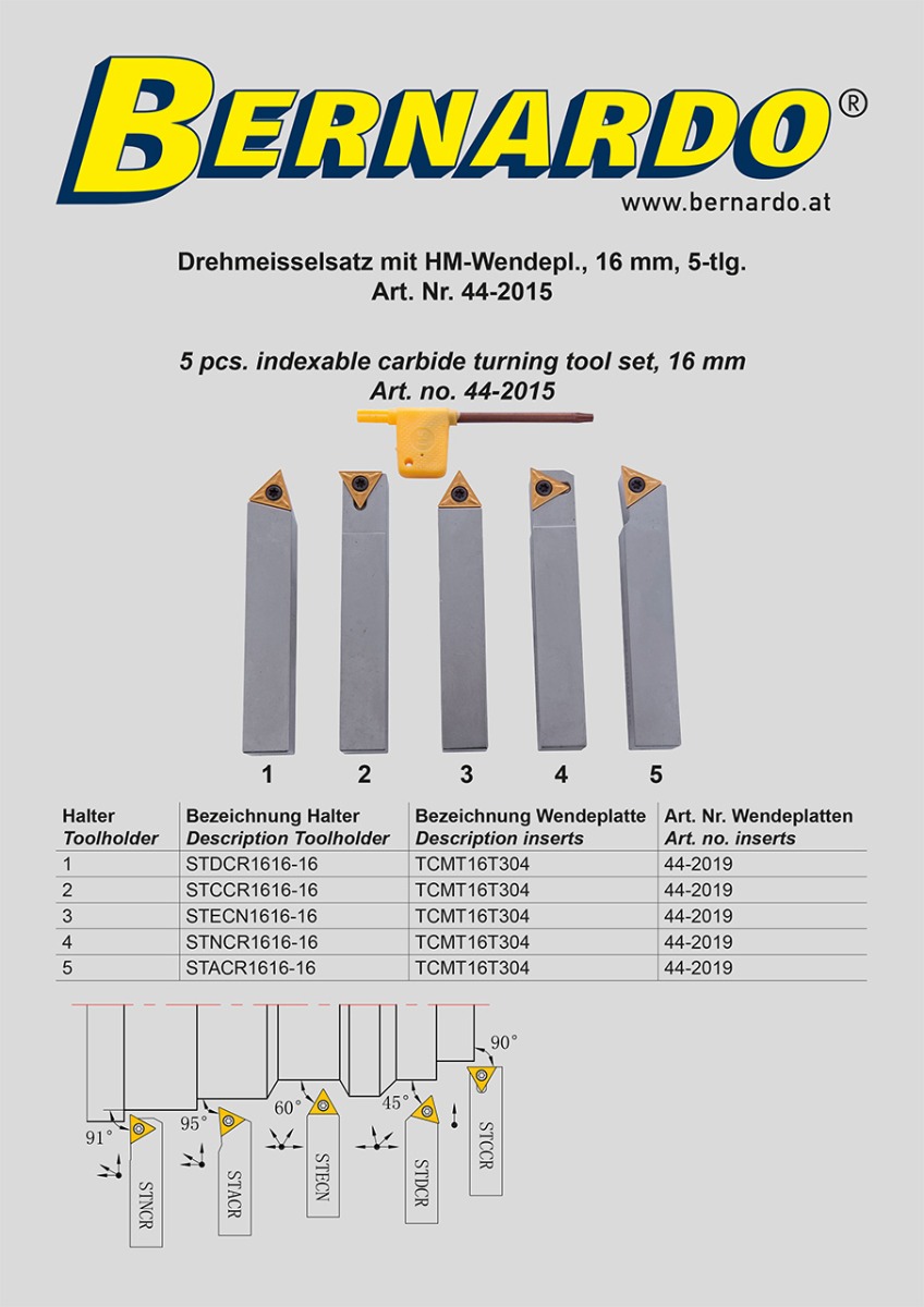 Drehmeißelsatz mit HM-Wendeplatten, 16 mm, 5-tlg.