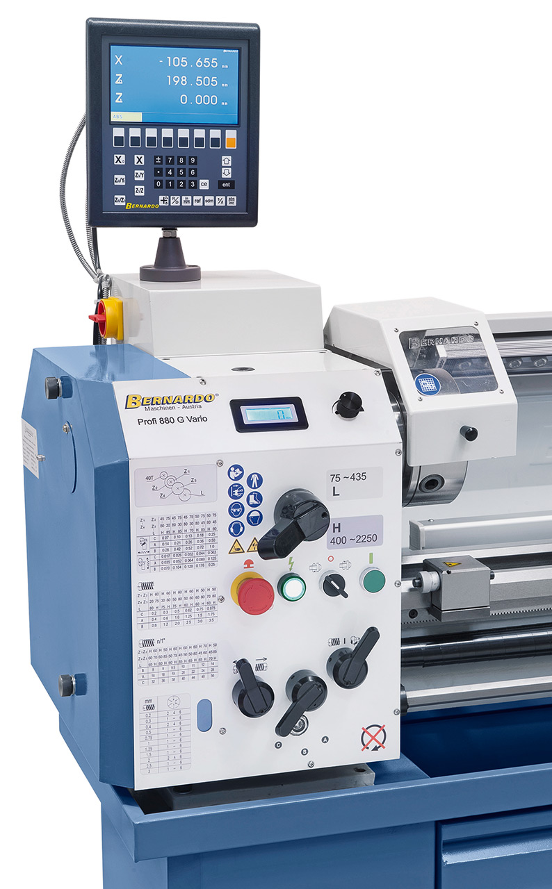 Leit- und Zugspindeldrehmaschine Profi 880 G Vario / 400 V inkl. 2-Achs-Digitalanzeige ES-12 V
