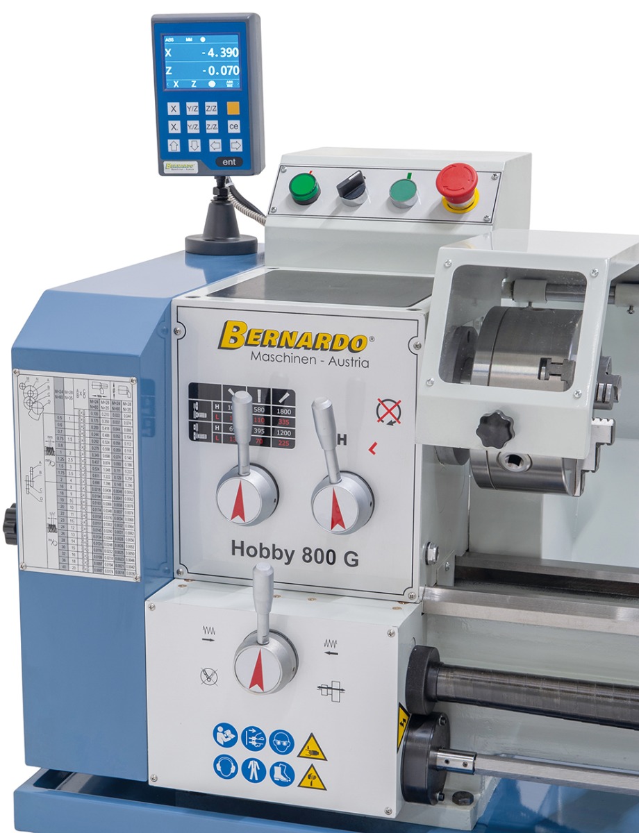 Leit- und Zugspindeldrehmaschine Hobby 800 G / 230 V inkl. 3-Achs Digitalanzeige DT 40
