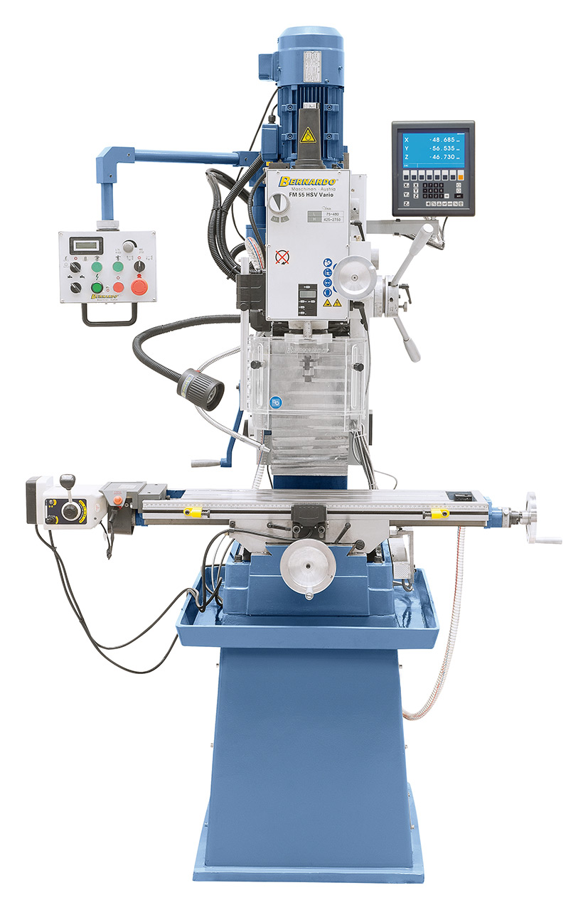 Bohr- und Fräsmaschine FM 55 HSV Vario inkl. 3-Achs-Digitalanzeige ES-12 V und Vorschub f. x-Achse