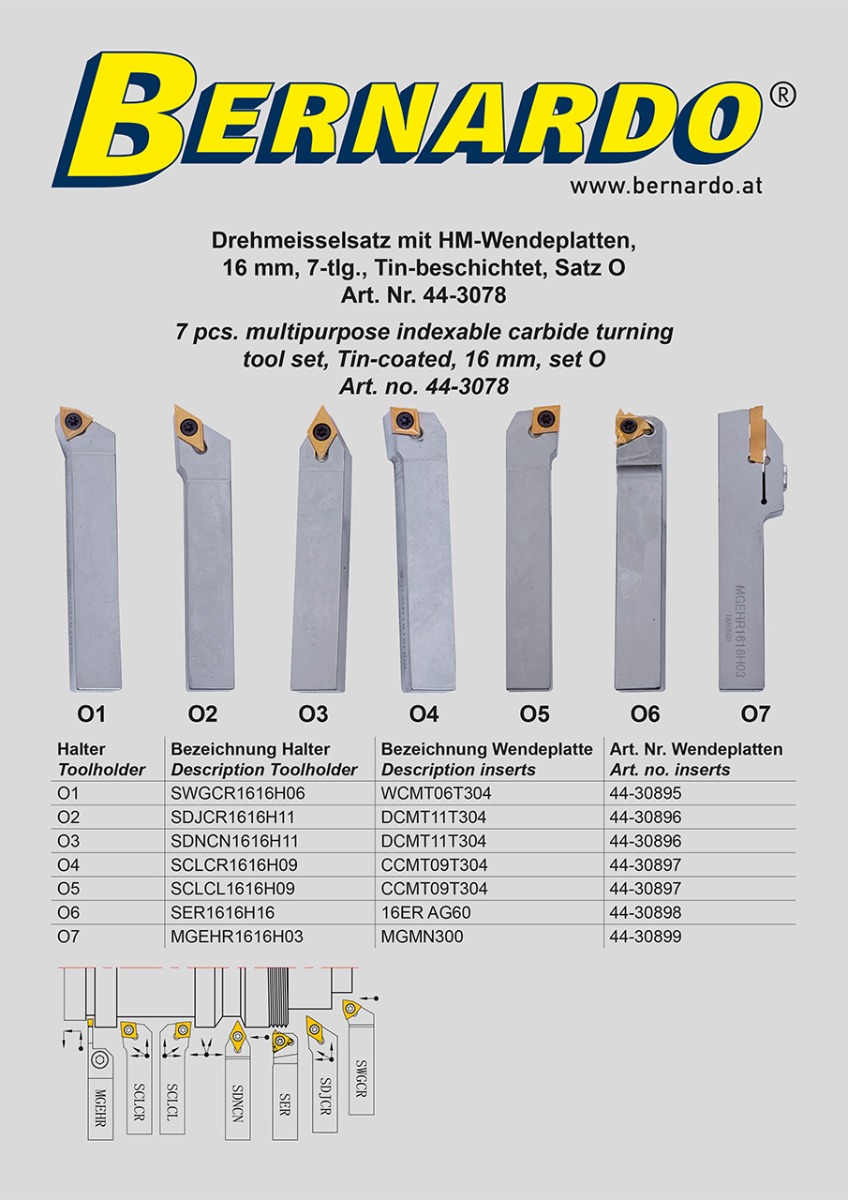 Drehmeisselsatz mit HM-Wendeplatten, 16 mm, Satz O