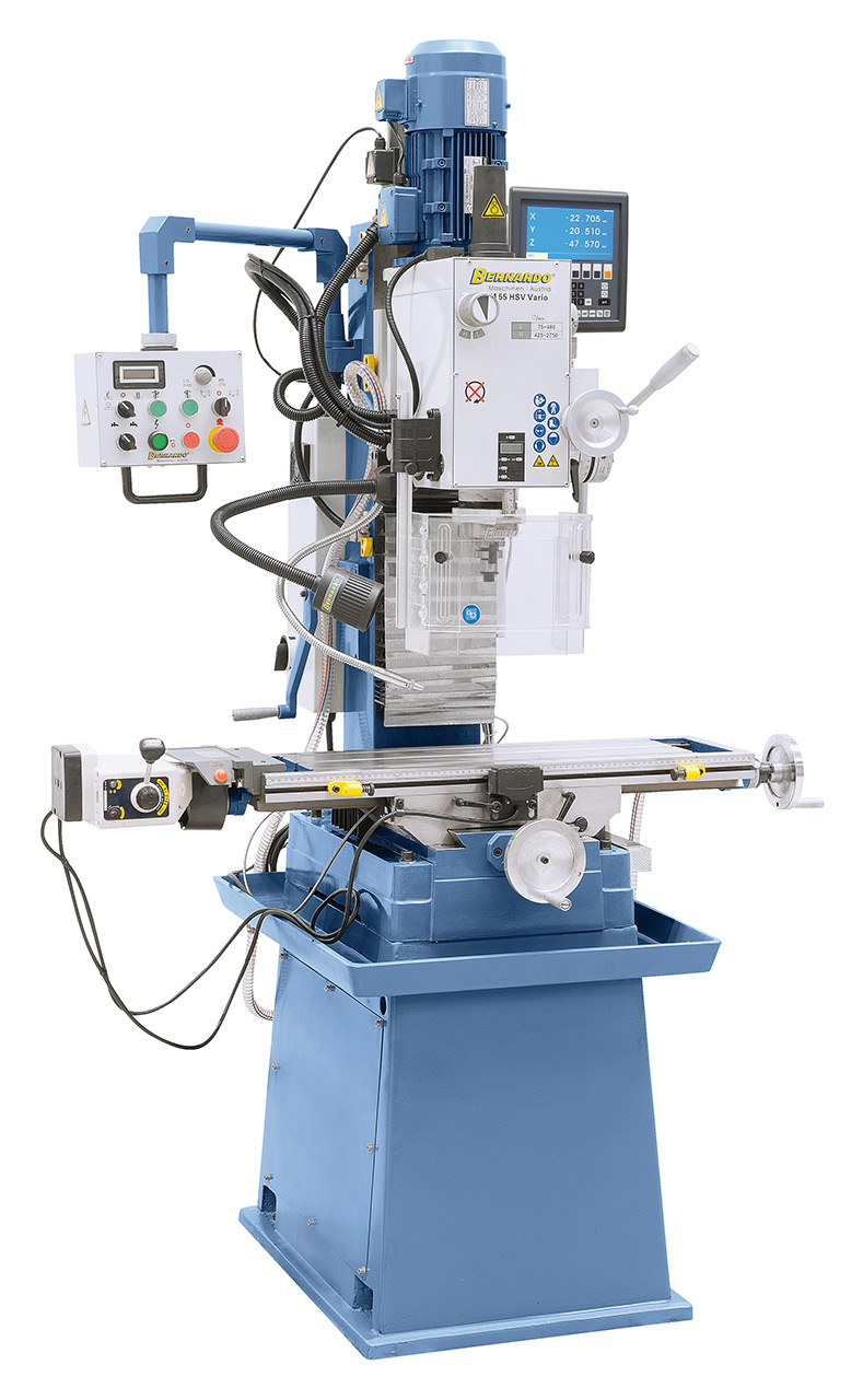 Bohr- und Fräsmaschine FM 55 HSV Vario inkl. 3-Achs-Digitalanzeige ES-12 V und Vorschub f. x-Achse