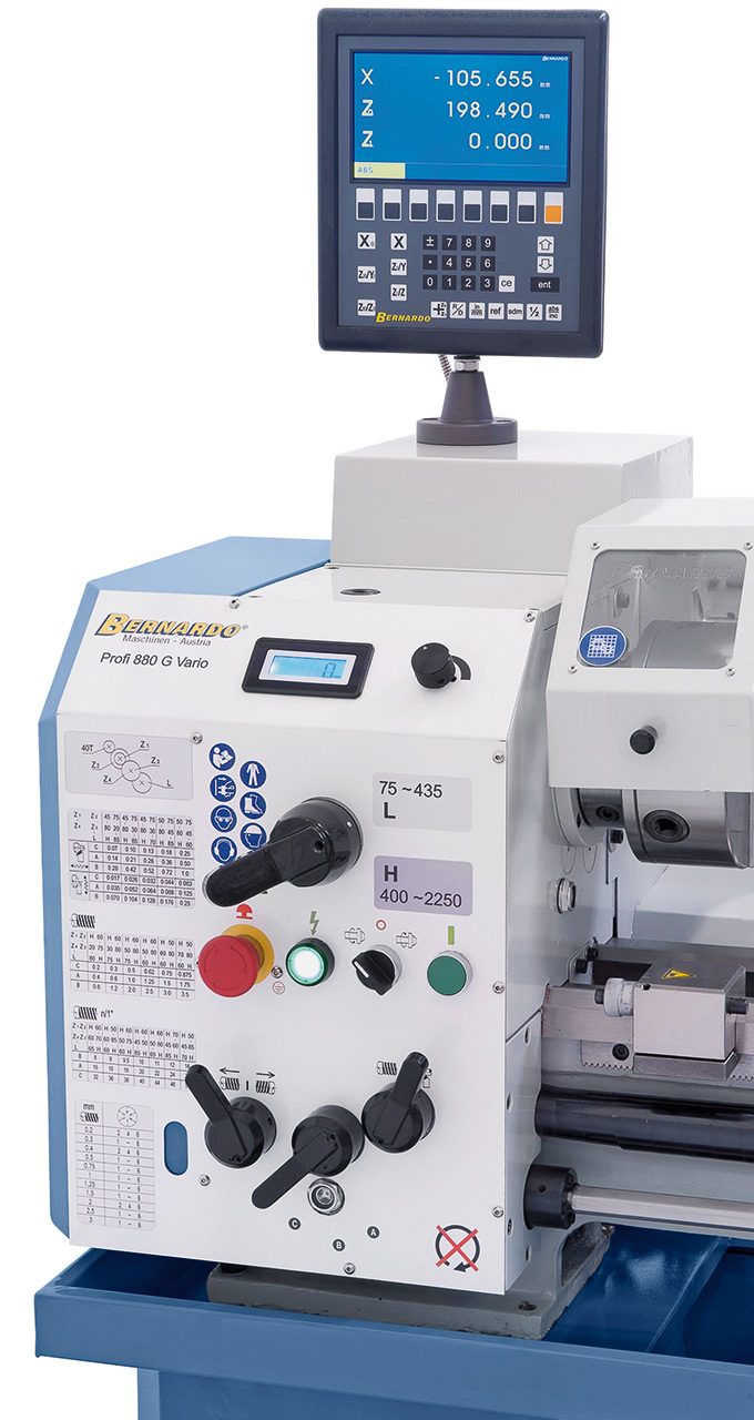 Leit- und Zugspindeldrehmaschine Profi 880 G Vario / 400 V inkl. 2-Achs-Digitalanzeige ES-12 V