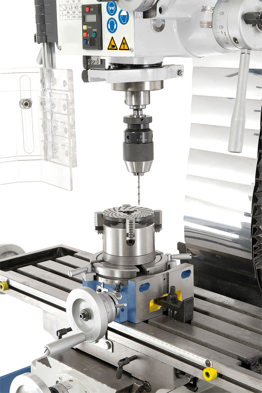 Bohr- und Fräsmaschine FM 55 HSV inkl. 3-Achs-Digitalanzeige ES-12 V und Vorschub f. x-Achse