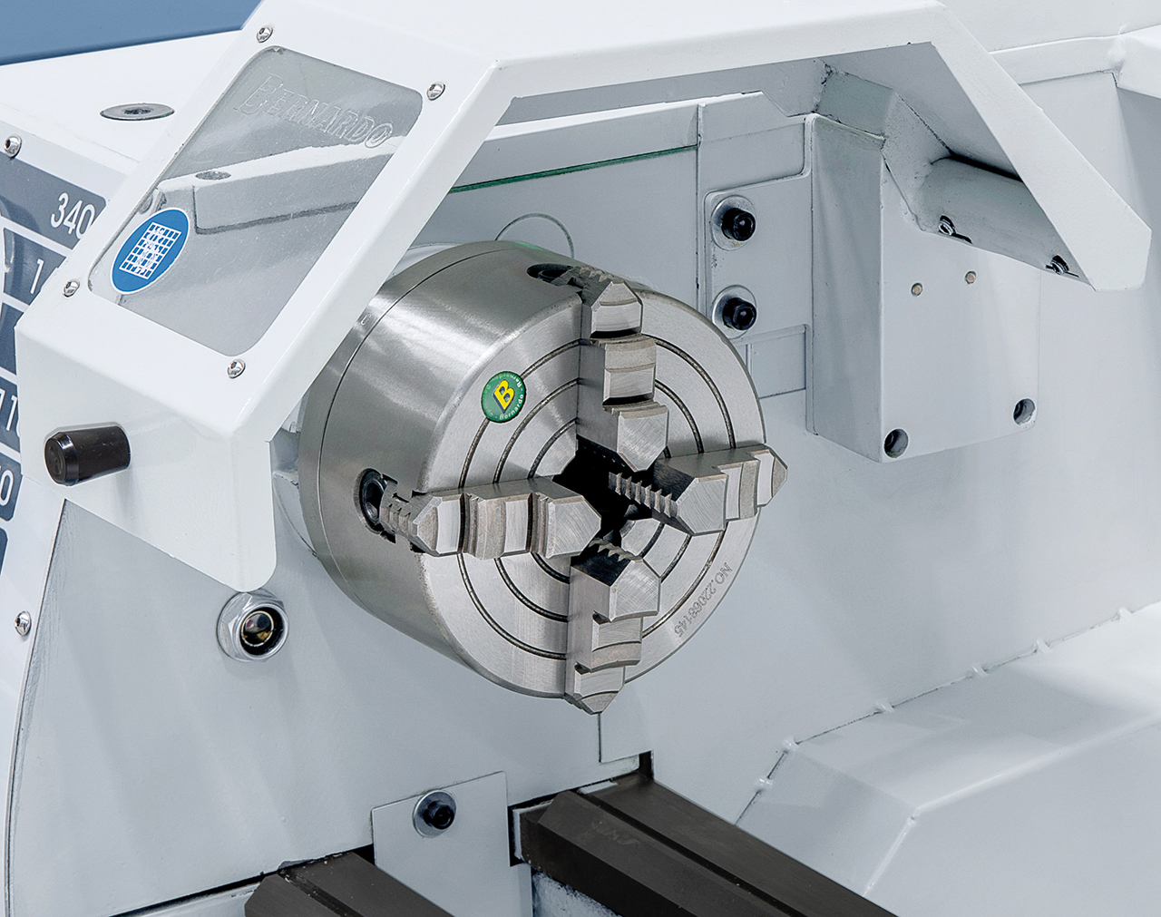 Independent chuck (optional accessory) allows clamping of irregular shaped workpieces. 