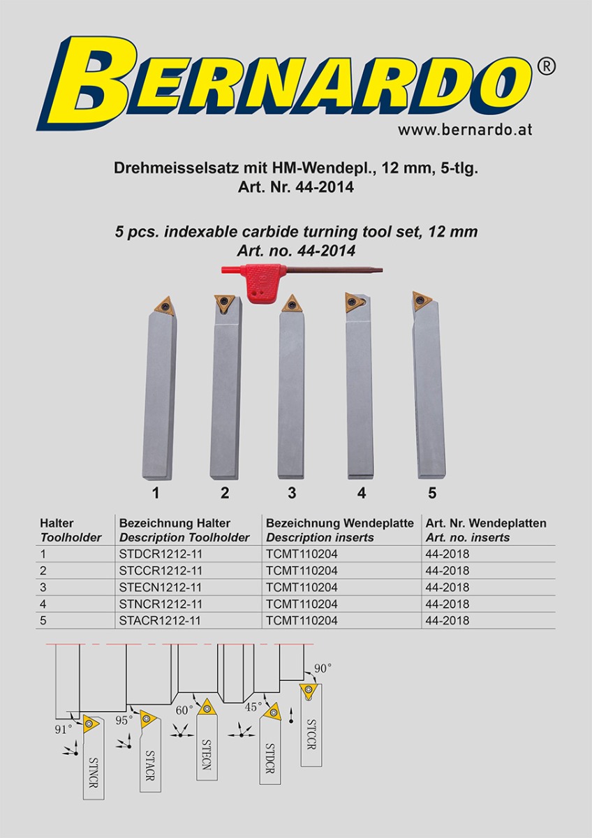 Drehmeißelsatz mit HM-Wendeplatten, 12 mm, 5-tlg.