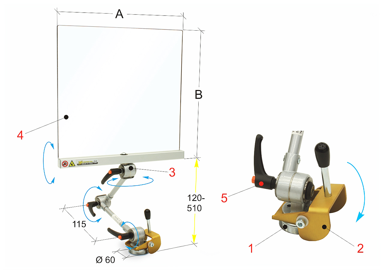 Verstellbares Schutzschild mit Befestigungsmagnet PBM 30/440