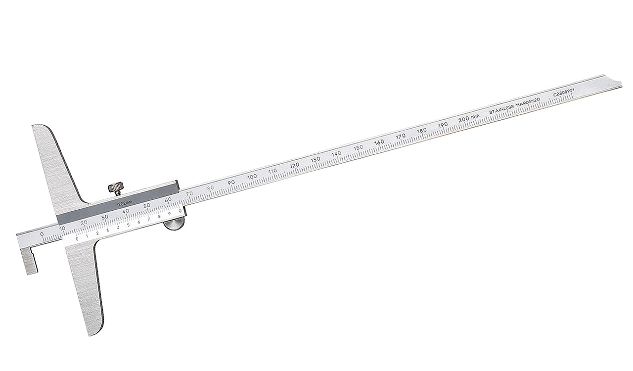 Tiefenmessschieber 200 x 0,02 mm mit abgesetzter Schiene