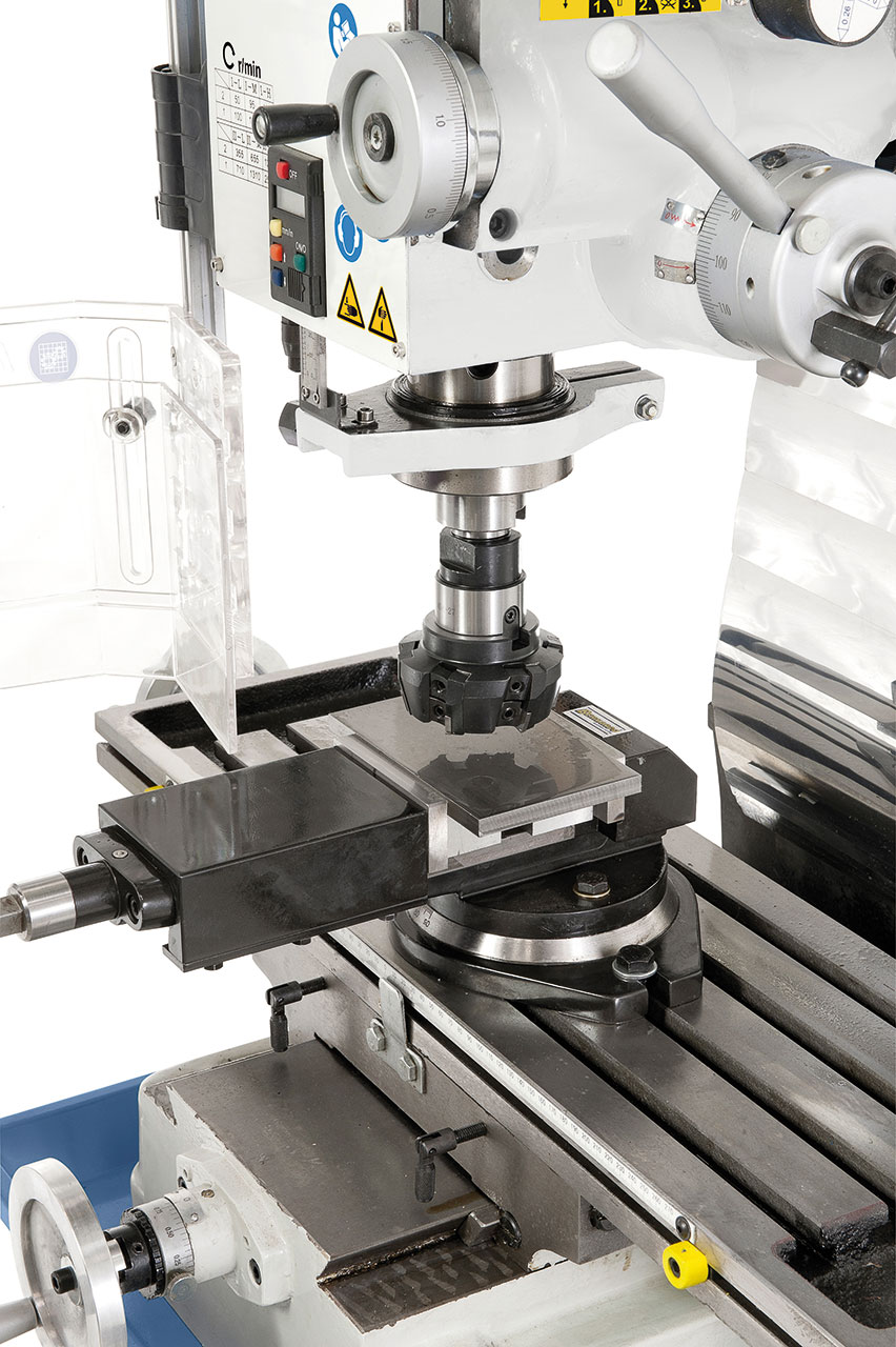 Bohr- und Fräsmaschine FM 55 HTC Vario inkl. 3-Achs-Digitalanzeige ES-12 V und Vorschub f. x-Achse