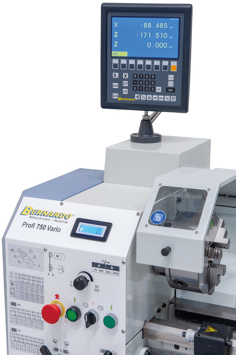 Leit- und Zugspindeldrehmaschine Profi 750 Vario / 400 V inkl. 2-Achs Digitalanzeige ES-12 V