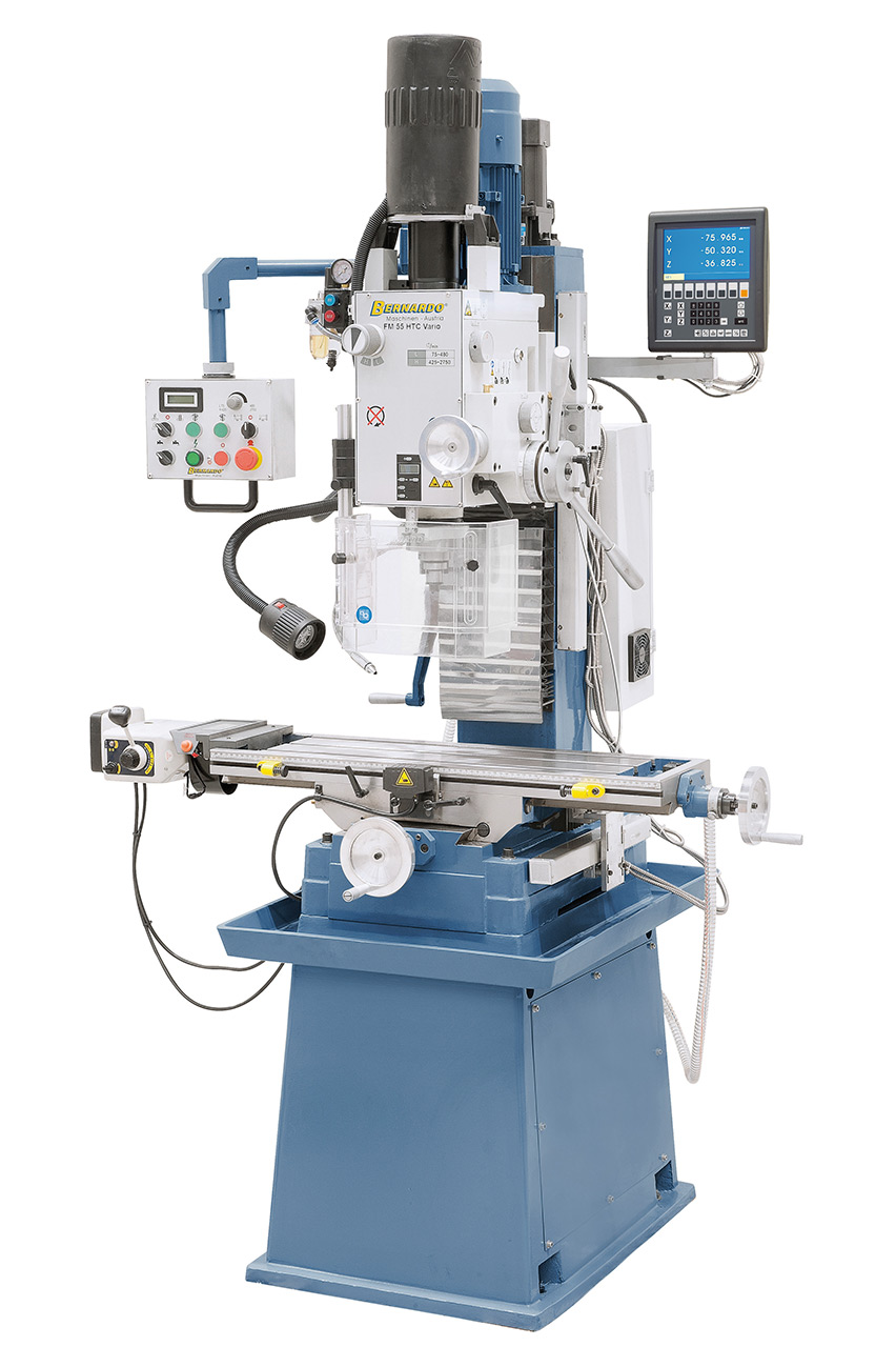 Bohr- und Fräsmaschine FM 55 HTC Vario inkl. 3-Achs-Digitalanzeige ES-12 V und Vorschub f. x-Achse