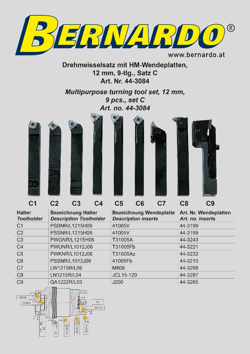 Drehmeißelsatz mit HM-Wendeplatten, 12 mm, 9-tlg., Satz C