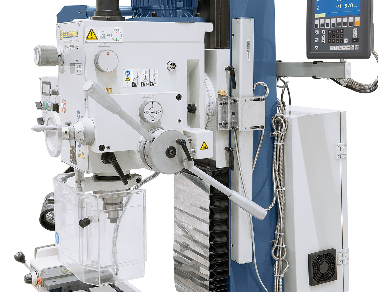 Bohr- und Fräsmaschine FM 55 HSV Vario inkl. 3-Achs-Digitalanzeige ES-12 V und Vorschub f. x-Achse