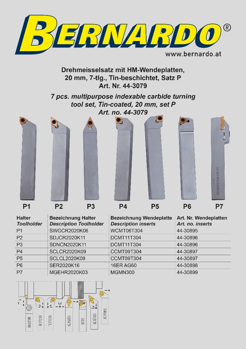 Drehmeißelsatz mit HM-Wendeplatten, 20 mm, Satz P