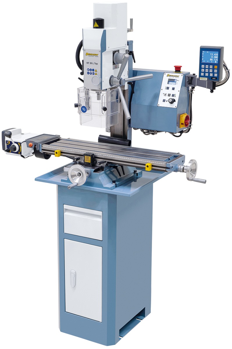 Bohr- und Fräsmaschine KF 26 L Top mit Vorschub inkl. 3-Achs Digitalanzeige DT 40