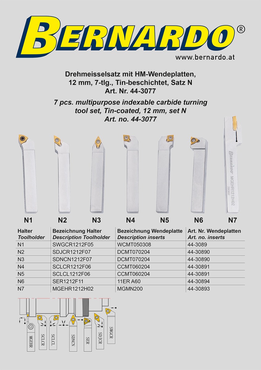 Drehmeisselsatz mit HM-Wendeplatten, 12 mm, Satz N
