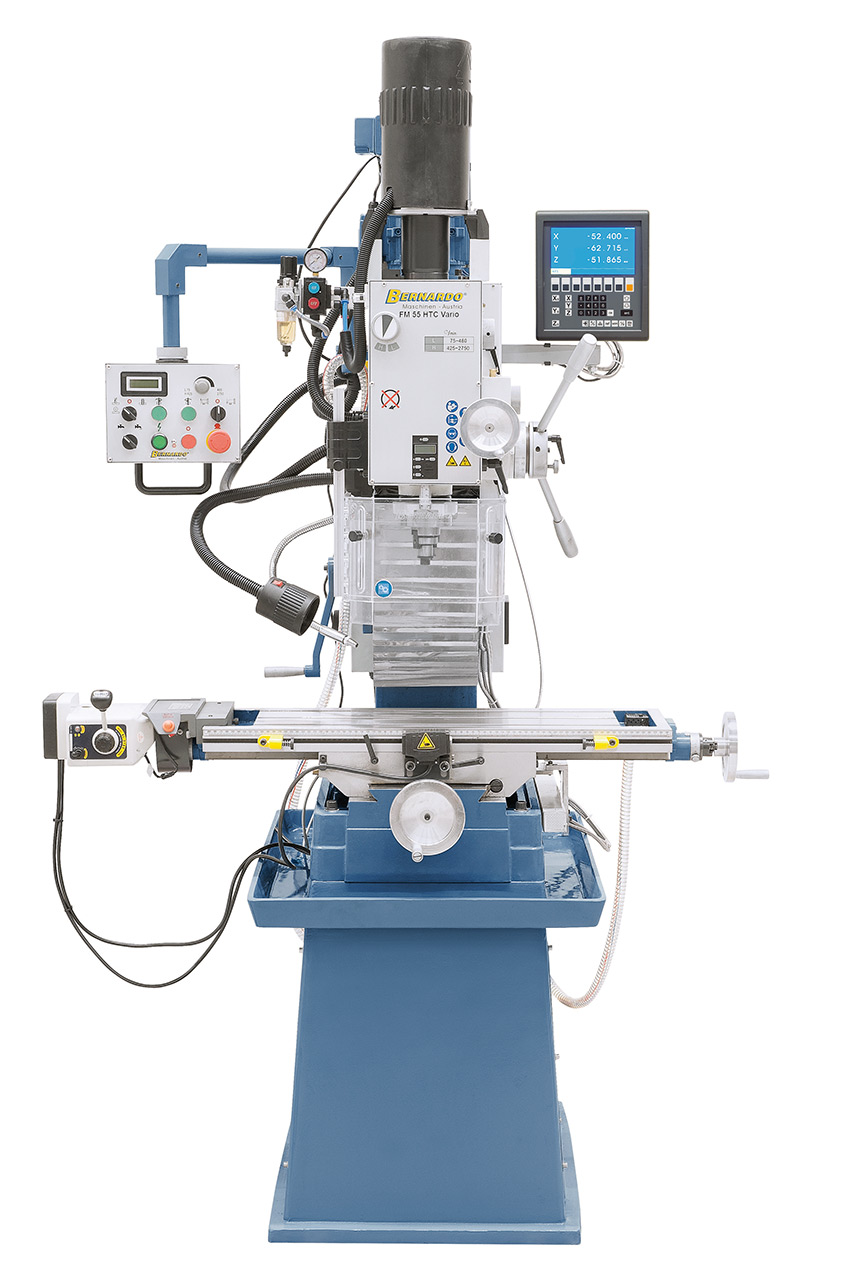 Bohr- und Fräsmaschine FM 55 HTC Vario inkl. 3-Achs-Digitalanzeige ES-12 V und Vorschub f. x-Achse