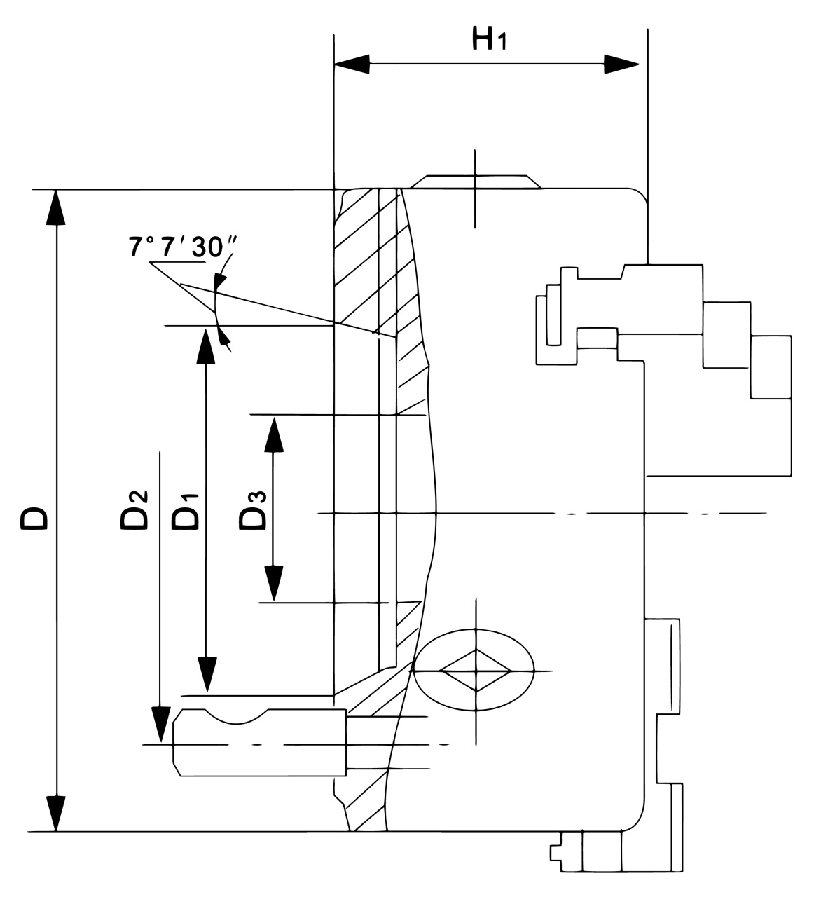 Bernardo Standard-3-Backenfutter DK11-D, DIN 55029, DK11-400/D8, Gussausführung