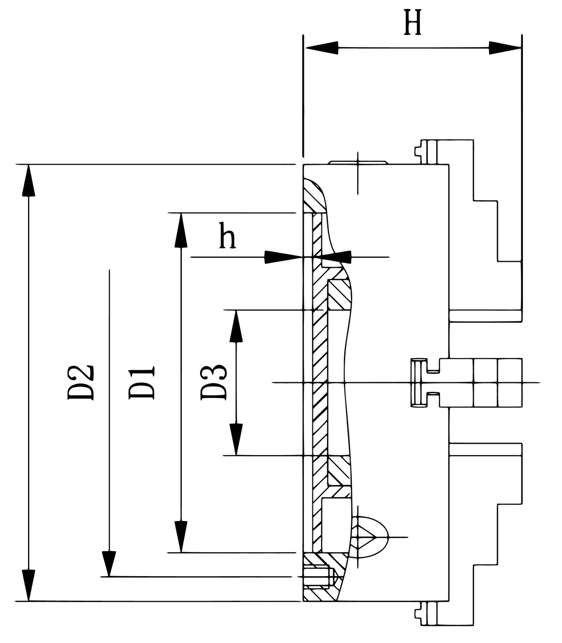 Bernardo Standard-4-Backenfutter DK12, DIN 6350, DK12-500, Gussausführung