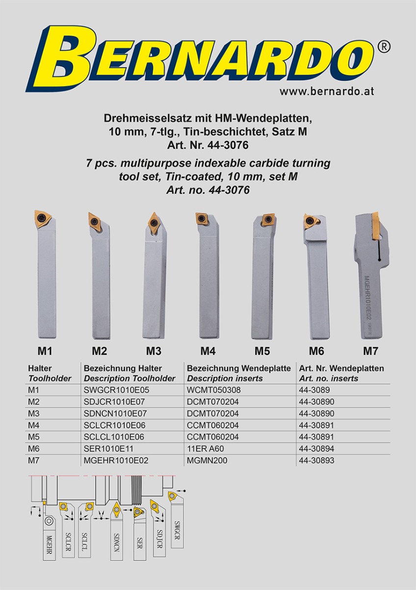 Drehmeisselsatz mit HM-Wendeplatten, 10 mm, 7-tlg., Tin-beschichtet, Satz M