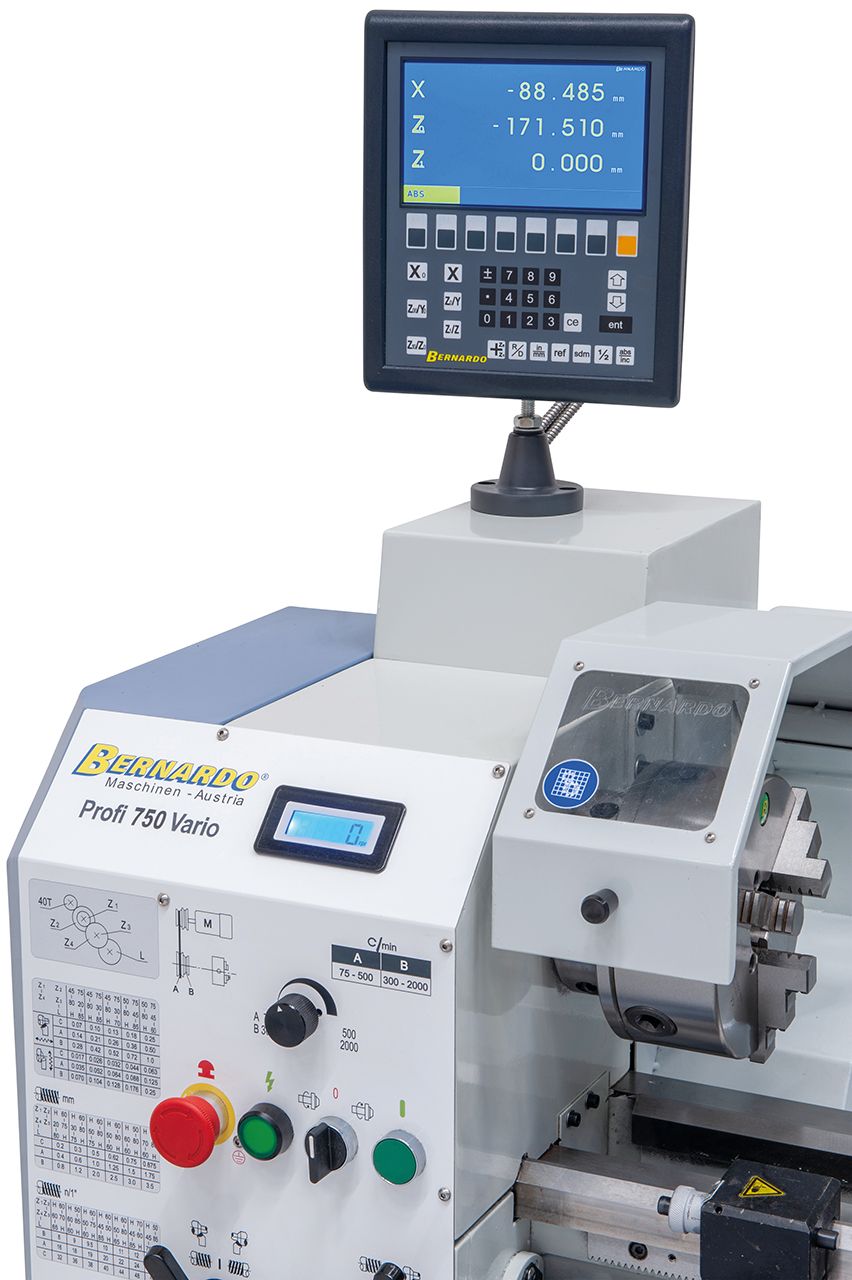 Leit- und Zugspindeldrehmaschine Profi 750 Vario / 230 V inkl. 2-Achs Digitalanzeige ES-12 V