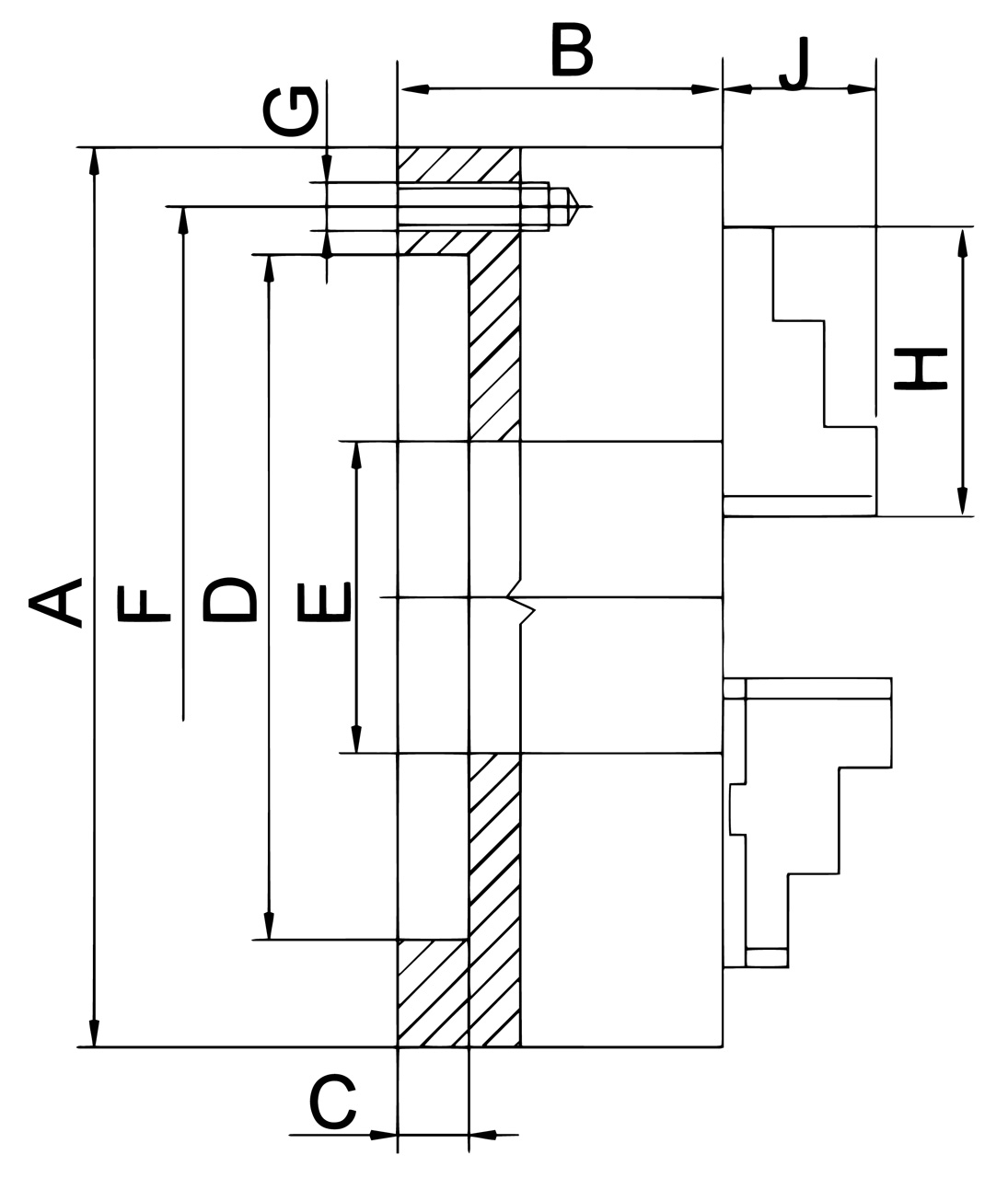 Bernardo Präzisons-4-Backenfutter PO4, DIN 6350, PO4-160, Stahlausführung