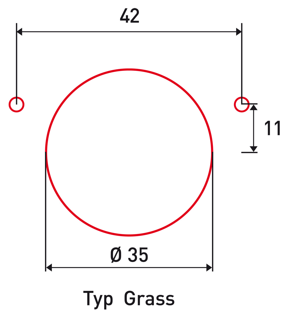 Bohrkopf 42/11 für Scharnier Typ Grass, mit Aufnahme für Bohrmaschinen