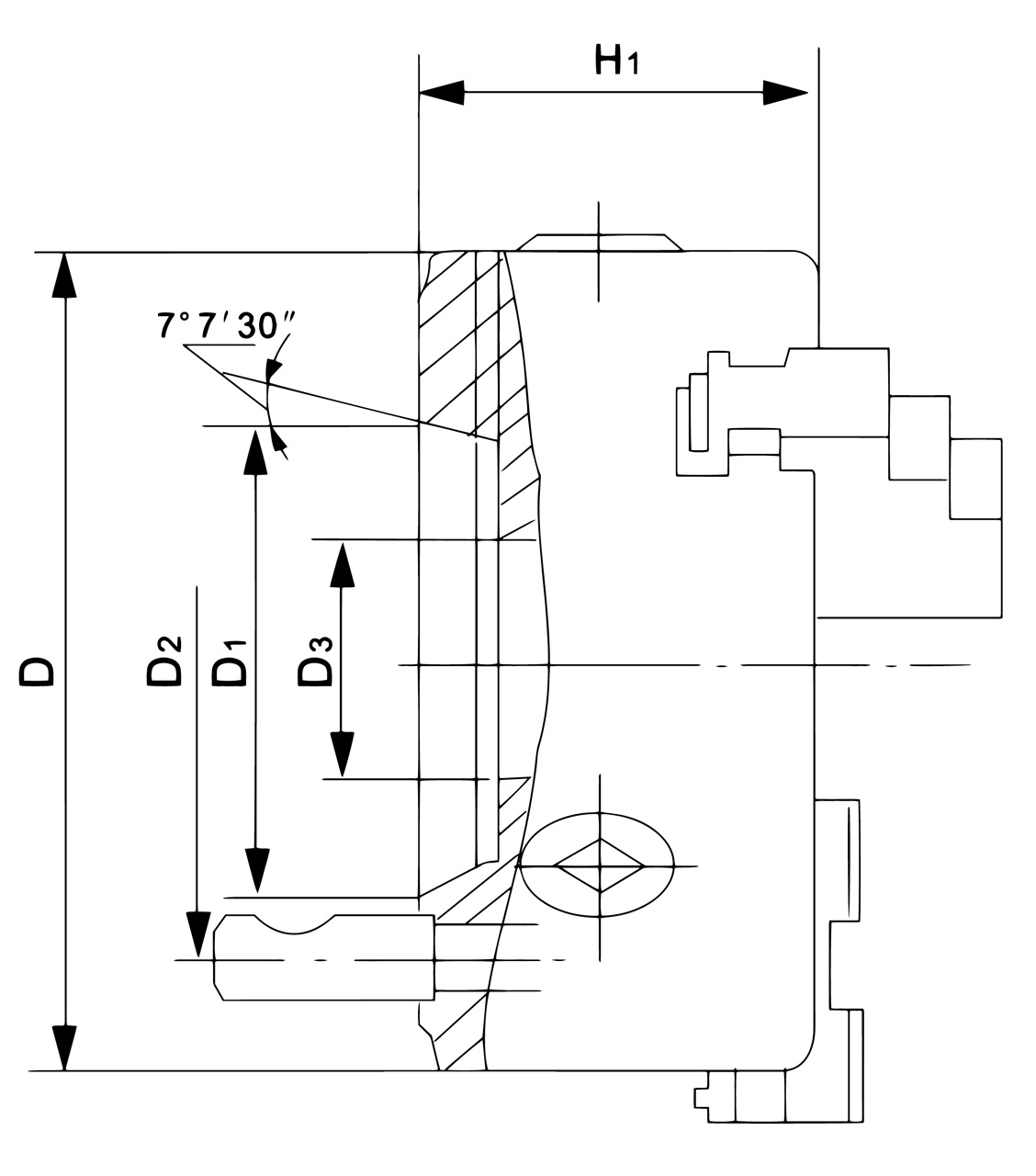 Bernardo Standard-4-Backenfutter DK12-D, DIN 55029, DK12-160/D4, Gussausführung